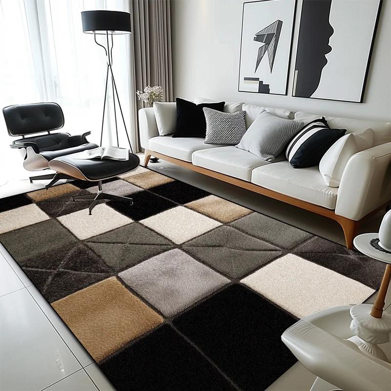 Moderní geometrický kostkovaný koberec pro obývací pokoj, domácí dekorace, měkké koberce s velkou plochou, ložnice, protiskluzové, pratelné podložky k posteli