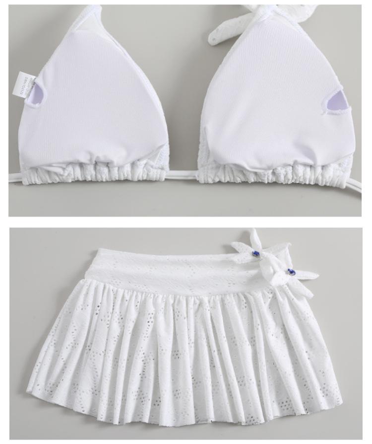 Korean-Inspired Backless White Lace Bikini: Sexy Strapless Split 3-Piece Swimsuit for Women