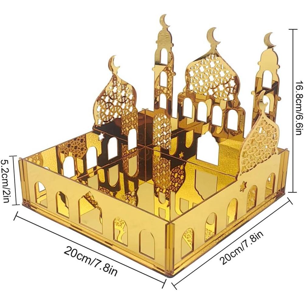 

Поднос для сервировки на Рамадан Ид Мубарак Поднос для сервировки Полый дворец Акриловый зеркальный поднос Фруктовая тарелка Посуда Десертные блюда DIY Дисплей Держатель Декор для Рамадана B