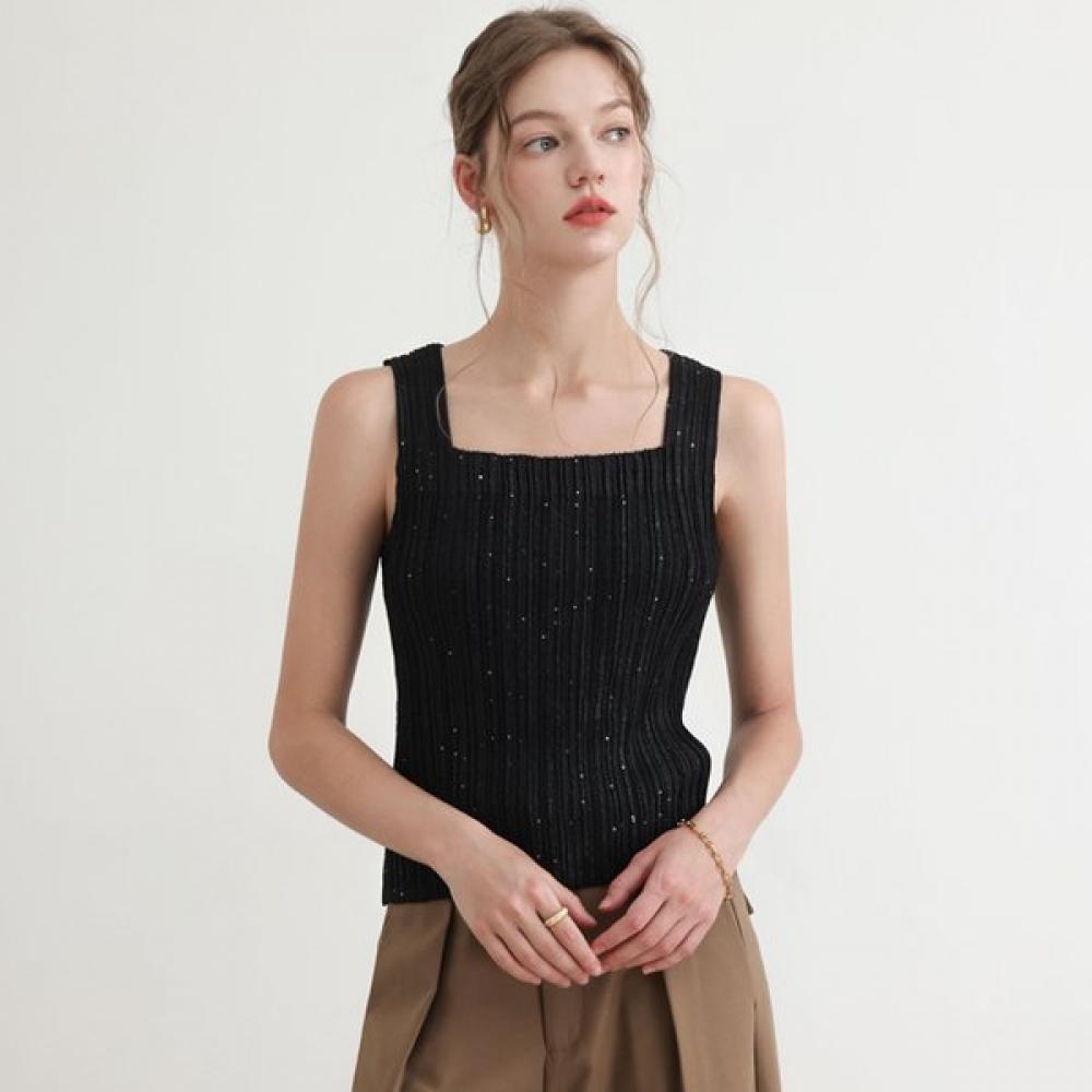Fleecemood Tweed Sleeveless Pleats Top FREE/Black