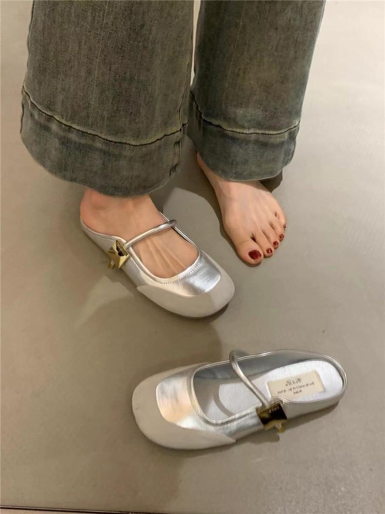 Gentle fairy wind half slippers female spring 2025 new French elegant niche with skirt soft-soled evening shoes