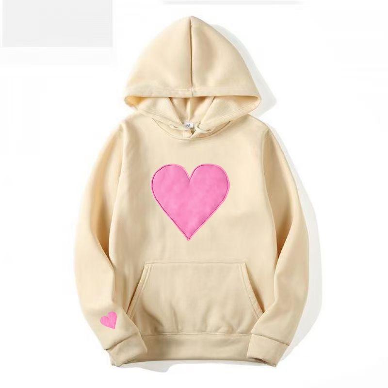 Heart-Shaped Valentine’s Day Loose Casual Couple Hoodie with Plus Velvet