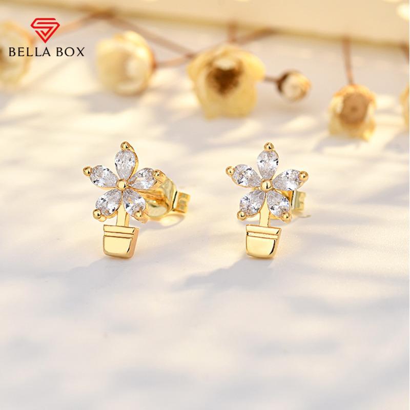 BELLA BOX S925 Sterling Silver Needle Flower Ear Studs, A Student Forest-themed, Simple And Fresh Petal-shaped Silver Ear Accessory