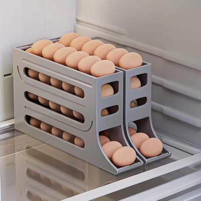Schiebe-Eier-Aufbewahrungsbox, Kühlschrank-Seitentür-Aufbewahrungsbox, Eierrollen, lebensmittelechtes Eierhalter-Tablett, automatisches Eierrollen
