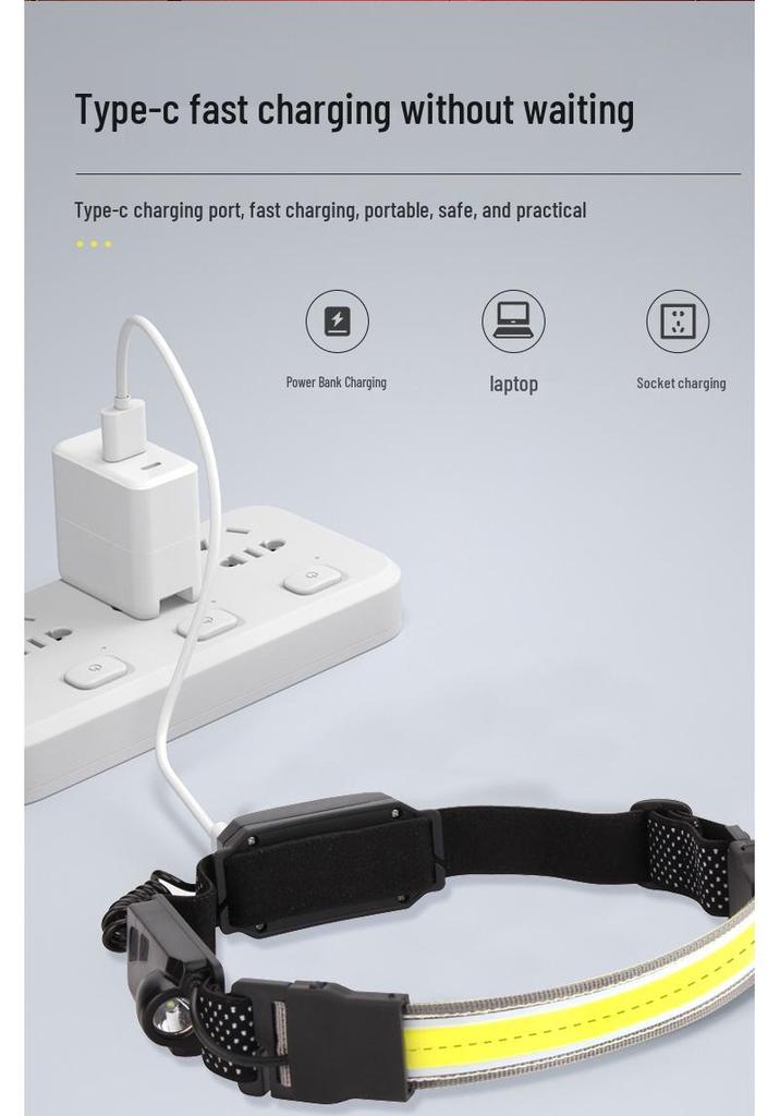Rechargeable Motion Sensor COB Headlamp - Dual Light for Night Running, Camping, and Outdoor Use