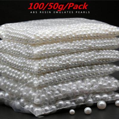 100g/50g Round Imitation Pearl ABS Beads Spacer Loose Beads Jewelry Making Findings DIY Bracelet Earrings Necklace Jewelry Making Accessories