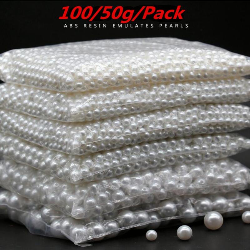 100g/50g Round Imitation Pearl ABS Beads Spacer Loose Beads Jewelry Making Findings DIY Bracelet Earrings Necklace Jewelry Making Accessories