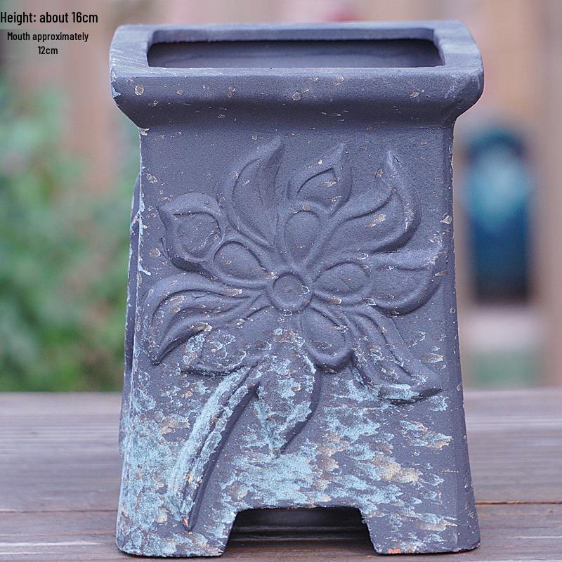 Creative Handmade Coarse Pottery Terracotta Pot - Large Square Glossy Glazed Planter with Low Breathable Rim for Succulents and Pothos