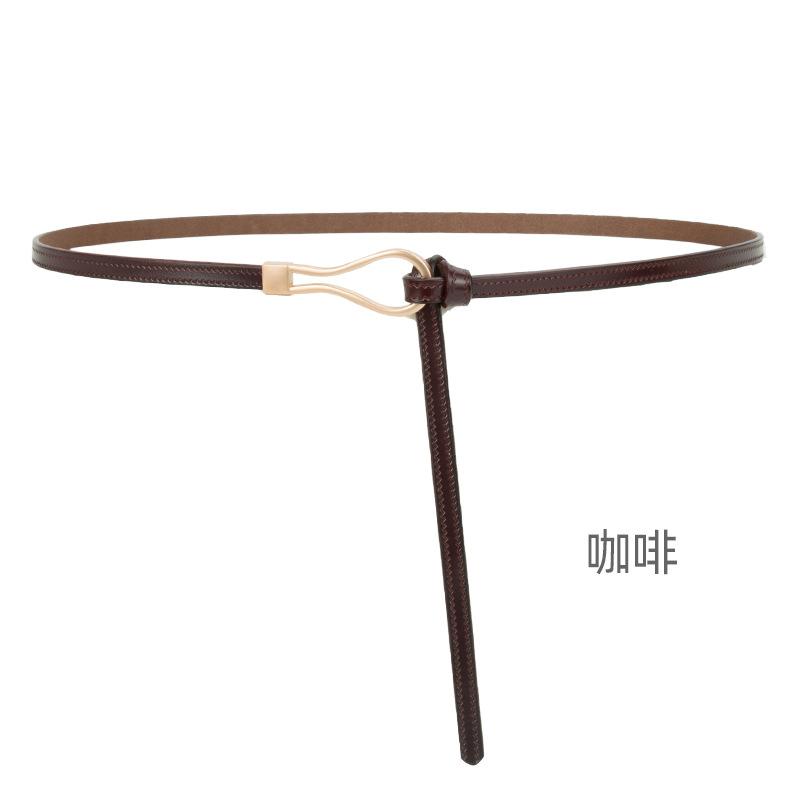Four Seasons Available New Women'S Leather Thin Belt With No Hole Design Decorative Belt Waist Seal Dress Versatile Two Layer Leather Belt