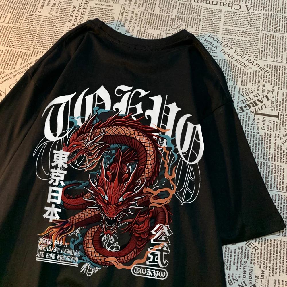 Pánské tričko v japonském stylu Tokyo Devil Dragon, bavlněné tričko s potiskem, vintage volné oblečení, osobité letní tričko pro ženy