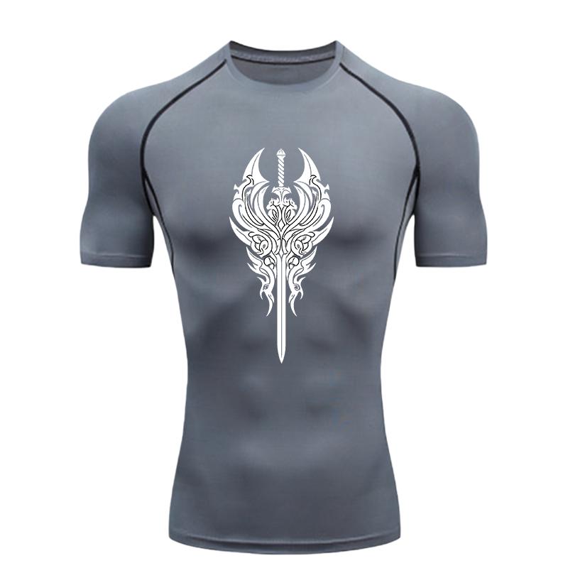 Dragon Sword Pattern  Men s Sports T-shirt Training Fitness Compression Short Sleeve Rashguard for Men S