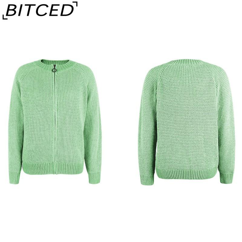BITCED Autumn/Winter Women's Solid Colour Zip-Up O-Neck Knitted Cardigan
