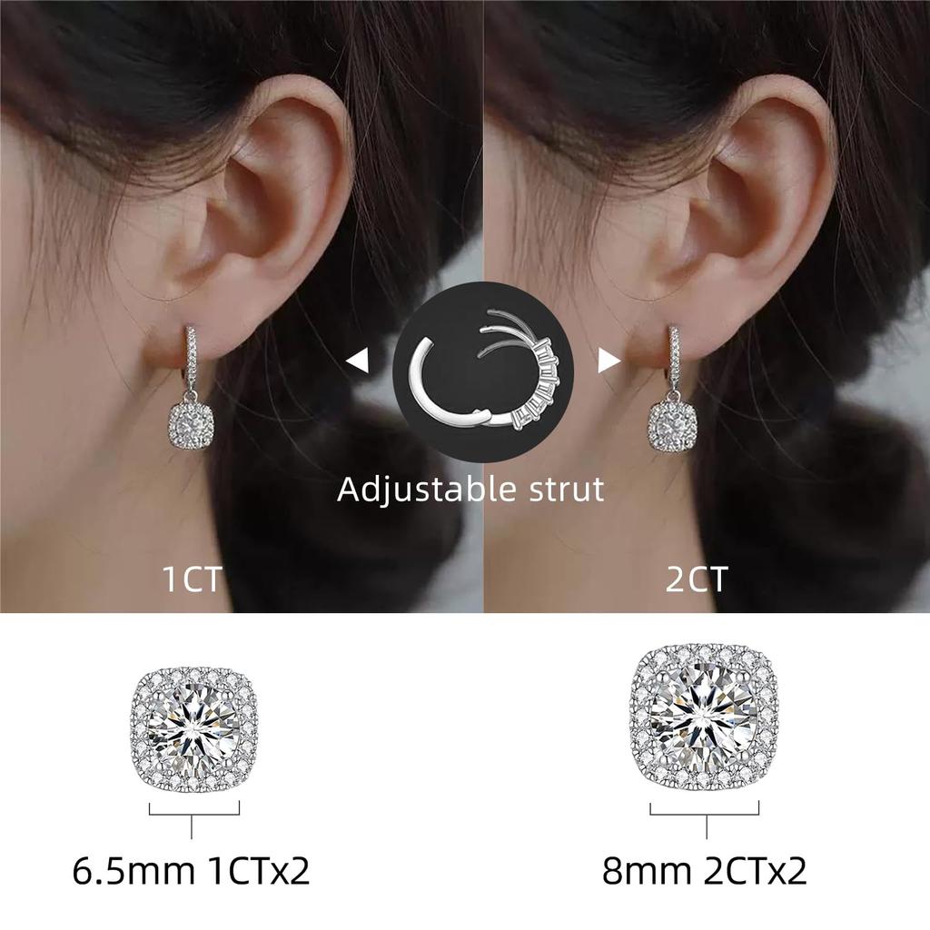 Women's Mossanite Pendant Earrings, 1CT Mossanite Diamond, Lab Grown, Rhodium Plated, Silver Earrings Piercing, Jewelry Gift.