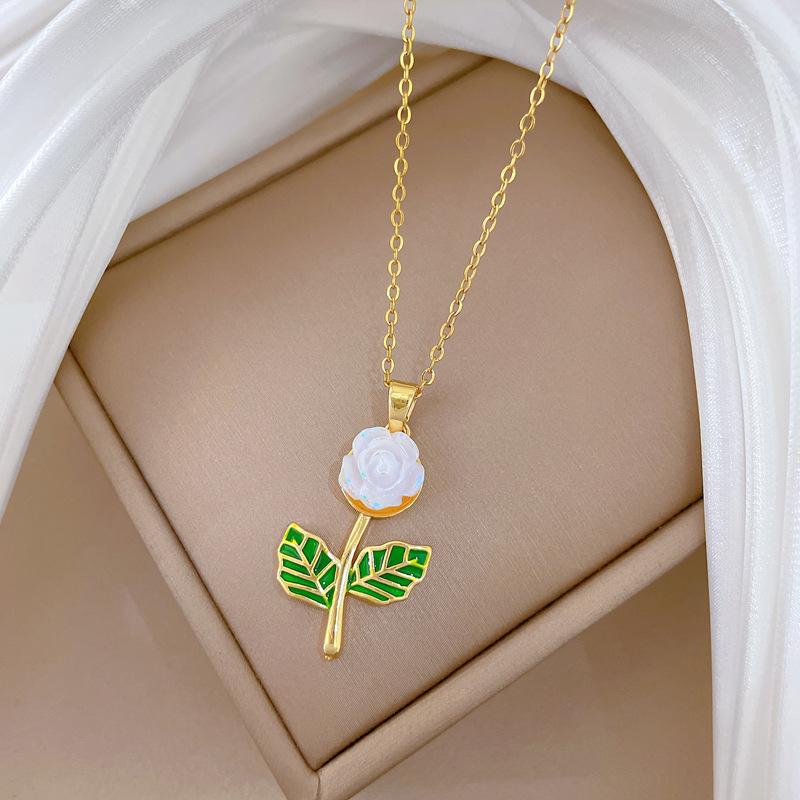 Titanium Steel Oil Dripping Flower Fashion Light Luxury Temperament Gorgeous Full Diamond Necklace Female Versatile Collarbone Chain