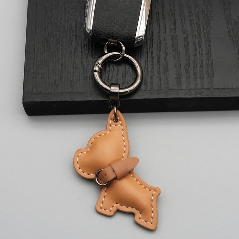 Car Hanging Ornament Key Chain PU Leather French Bulldog Key Chain Creative Gift Bag Charm Pendant Decoration