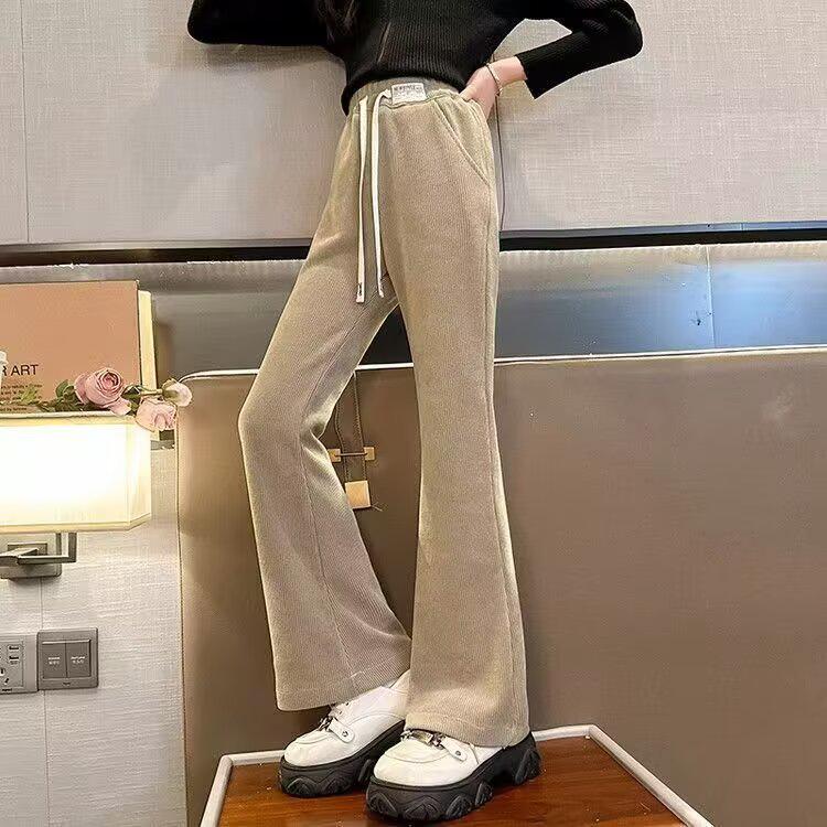 Girls' Black Plus Velvet Straight-Leg Sweatpants - New Autumn/Winter 2025 for Junior High Students