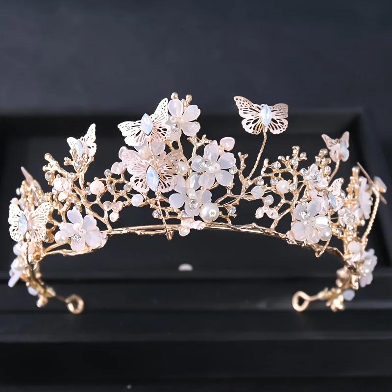 Barock Perle Strass Krone Blume Schmetterling Prinzessin Diadem Stirnband Haarschmuck Damen Braut Hochzeit Haarschmuck Schmuck