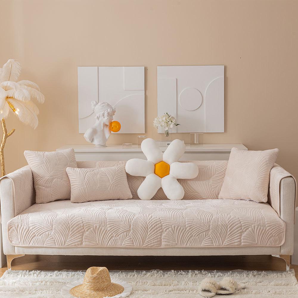 Autumn/Winter Super Soft Plush Banana Leaf Sofa Cushion: Modern Minimalist Solid Color Double Seat Cushion