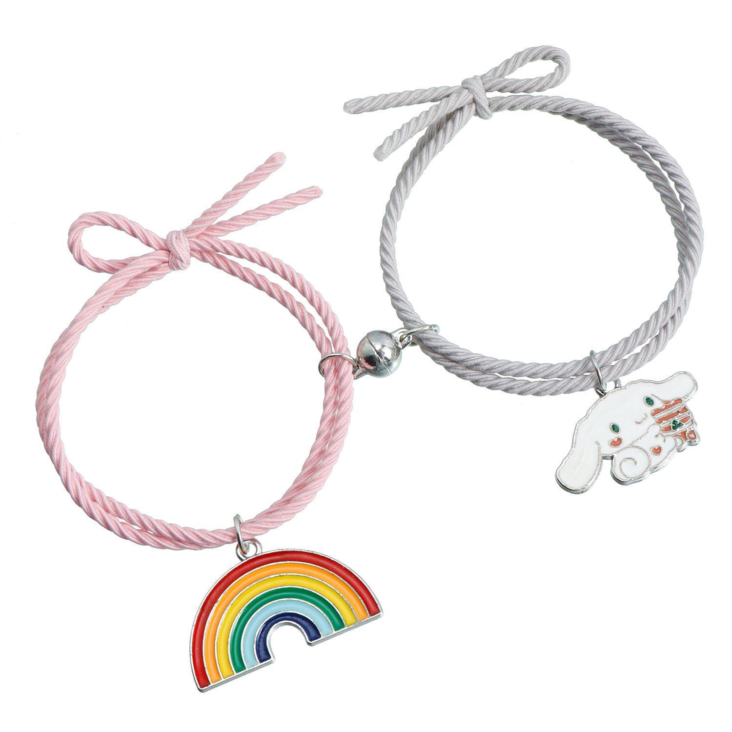 

Cartoon couple girlfriend elastic small rubber band magnet magnetic bead bracelet a pair of Merlot Kulomie hand rope child