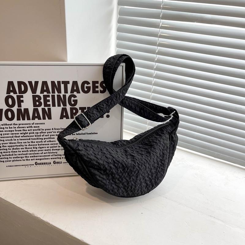 Women Solid Color Zipper Dumpling Bun Inclined Satchel Bag Leisure Large Capacity Shoulder Bags Wrinkled Adjustable Band Strap