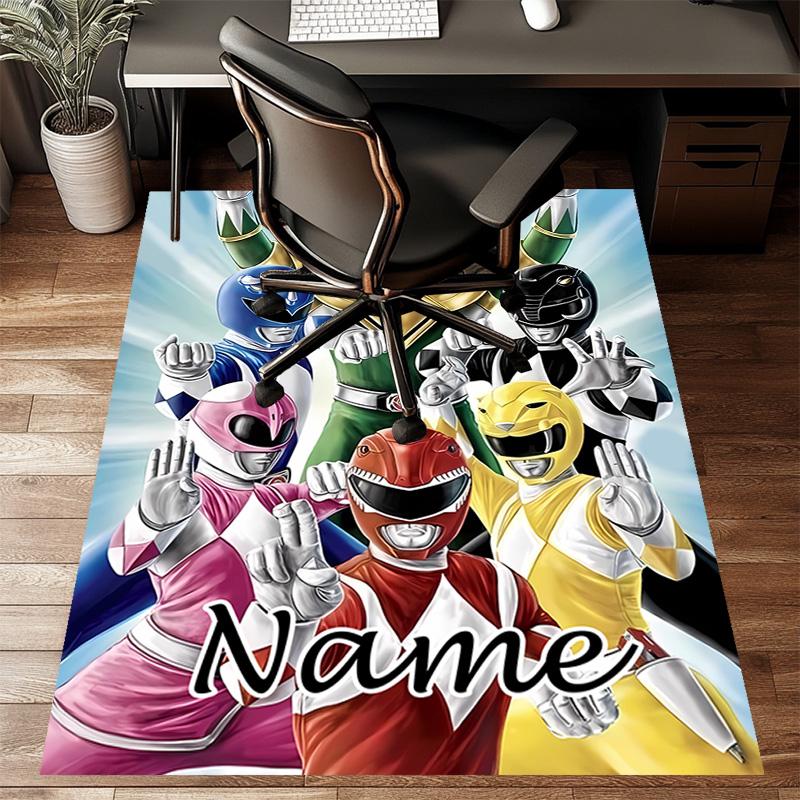 Custom Mighty Morphin Power Rangers Mat Personalized Name, Polyester Washable Indoor Entryway Rug, Gift for Christmas, Easter, Thanksgiving Day