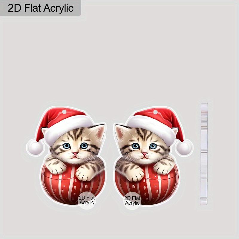 2D Flach 1 Paar Weihnachten Cartoon Weihnachtsmütze Katze Muster Ohrringe Schmuck Geschenk für Frauen Weiblich