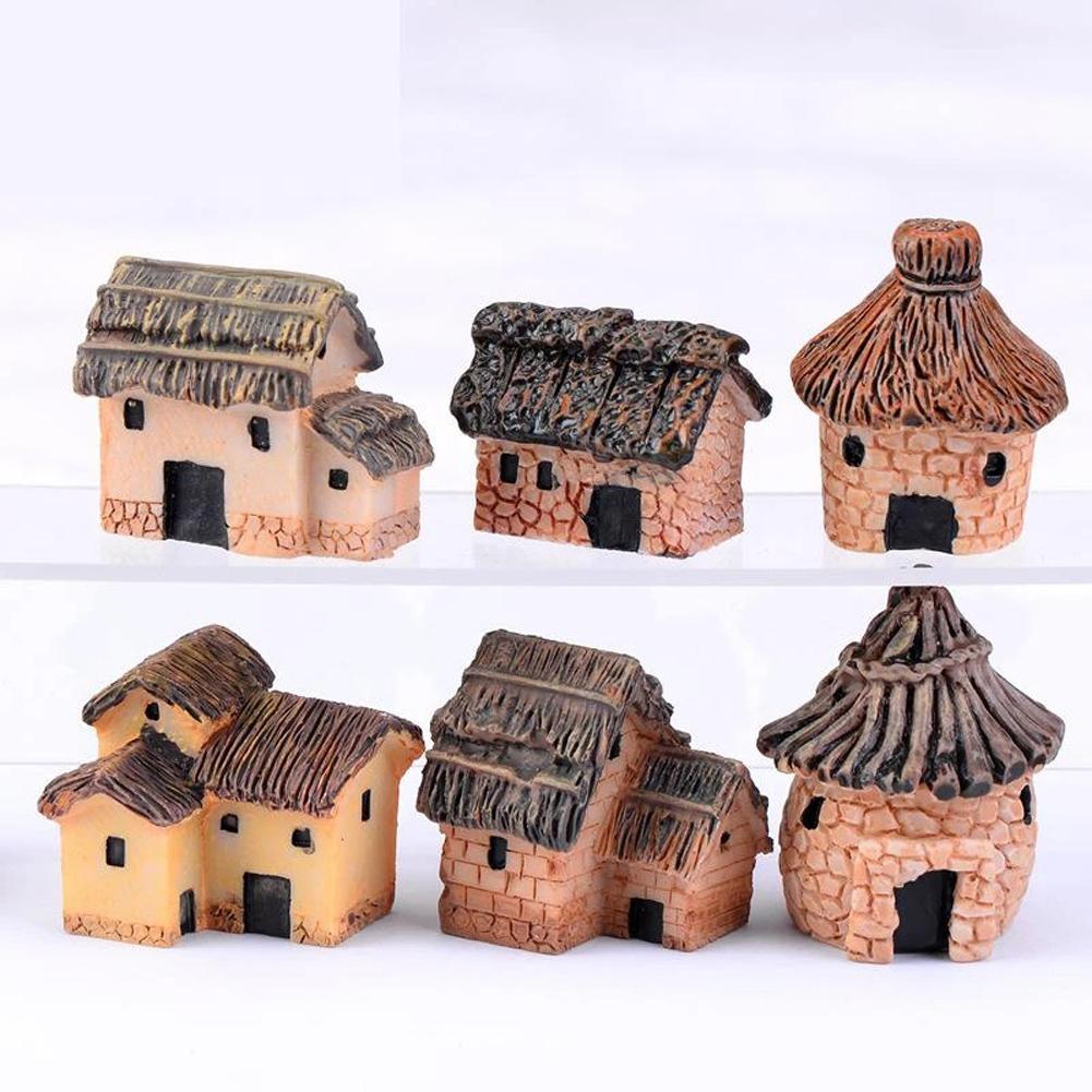 Micro Landscape Thatched Cottage House Creative Crafts Zakka Style Resin Miniature Garden Figurine