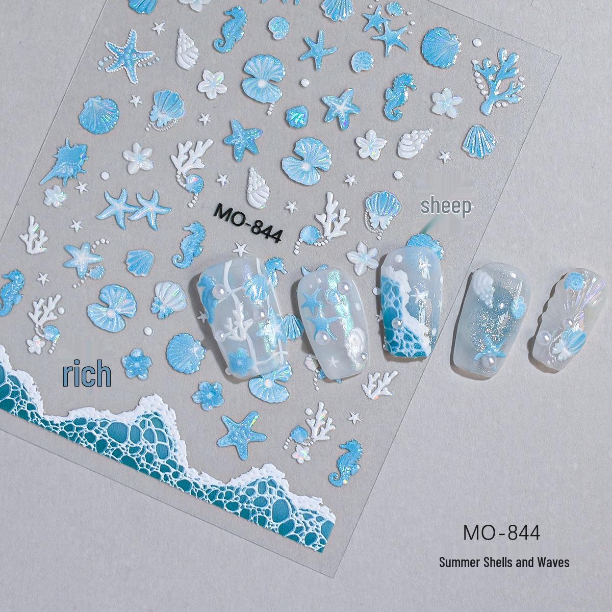 Seashell Wave Nail Art Stickers - Ocean Style, High-Grade Summer Fairy Design