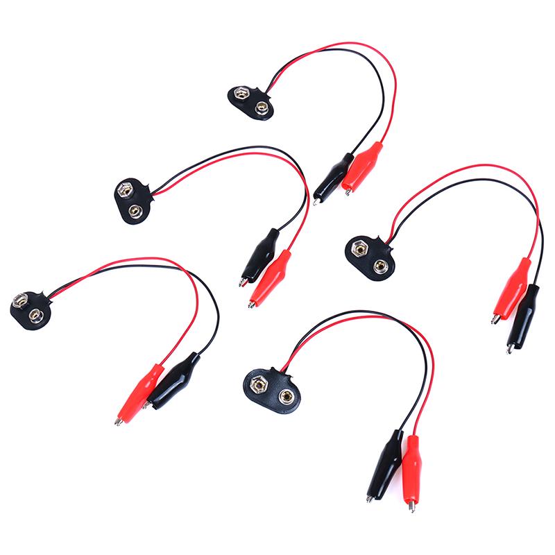 5Pcs 9V Battery Clip Power Cable Testing Line Adapter To Alligator Clip