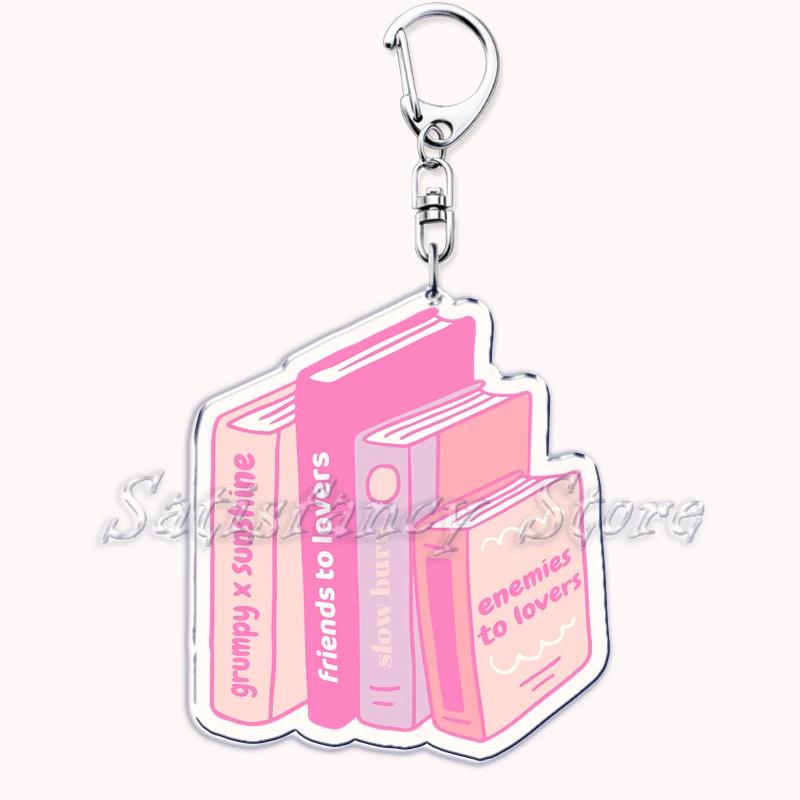 Pastel I Heart Flowery Books Keychains Ring for Accessories Bag Pendant Key Chain Keyring Jewelry Fans Lovers Gifts