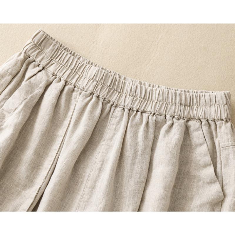 DIMANAF Plus Size 2025 Women Shorts Pants Summer Loose Short Basic Linen Pockets High Waist Wide Leg Pants Elastic