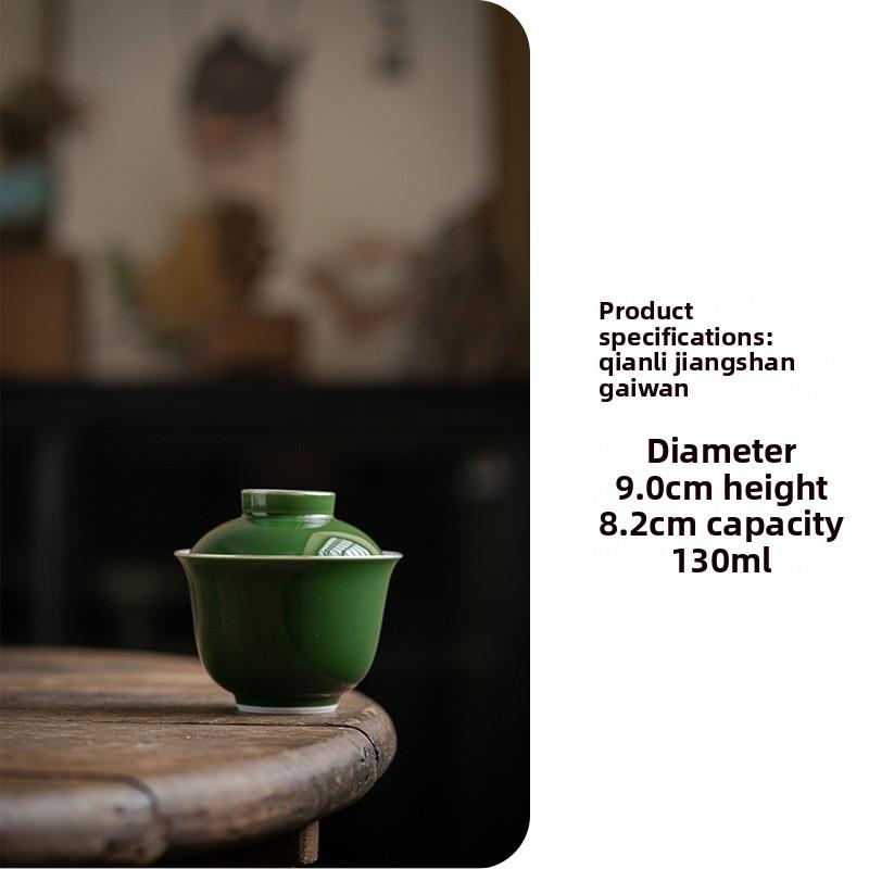 Emerald Green Hand Painted Thousand Mile Landscape Cover Bowl Original Glaze Ceramic Antique Style Gongfu Anti Scald Tea Set