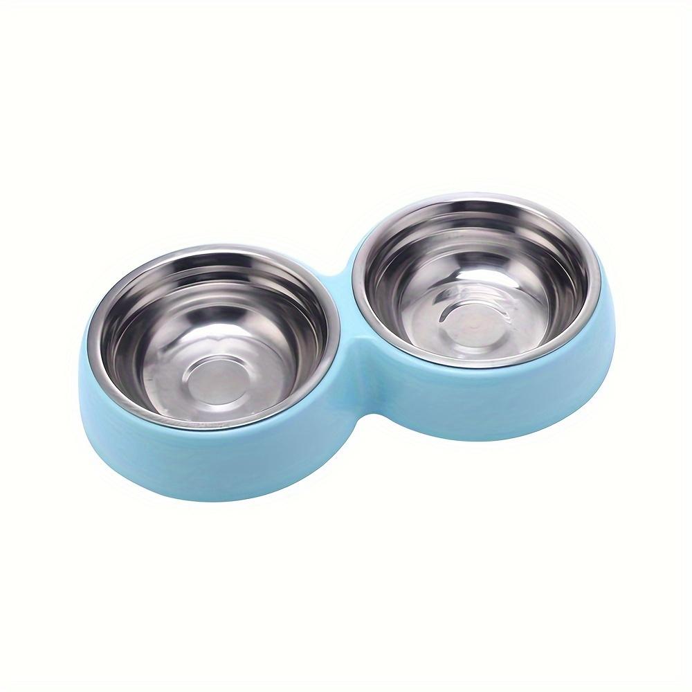 Plastic and Stainless Steel 2-in-1 Pet Food and Water Bowl Set with Non-Slip Stand, Cat Feeding Supplies