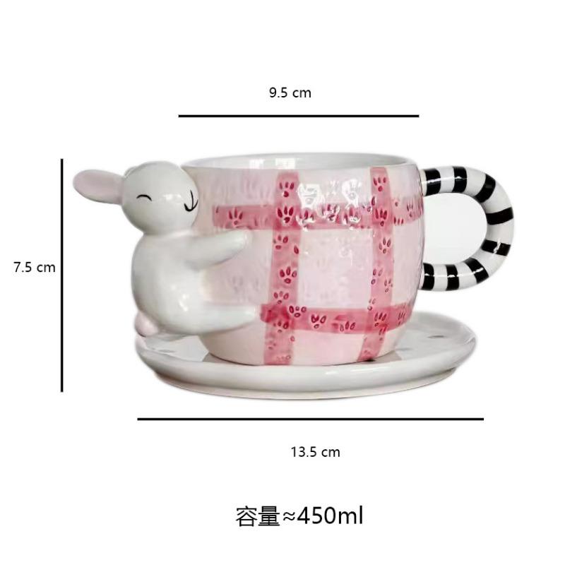 

BR450ml Ceramic Hand-painted Coffee Cup Set Japanese Cute Hug Rabbit Three-dimensional Cup with Dish Children s Beverage Water CupEY 450ml