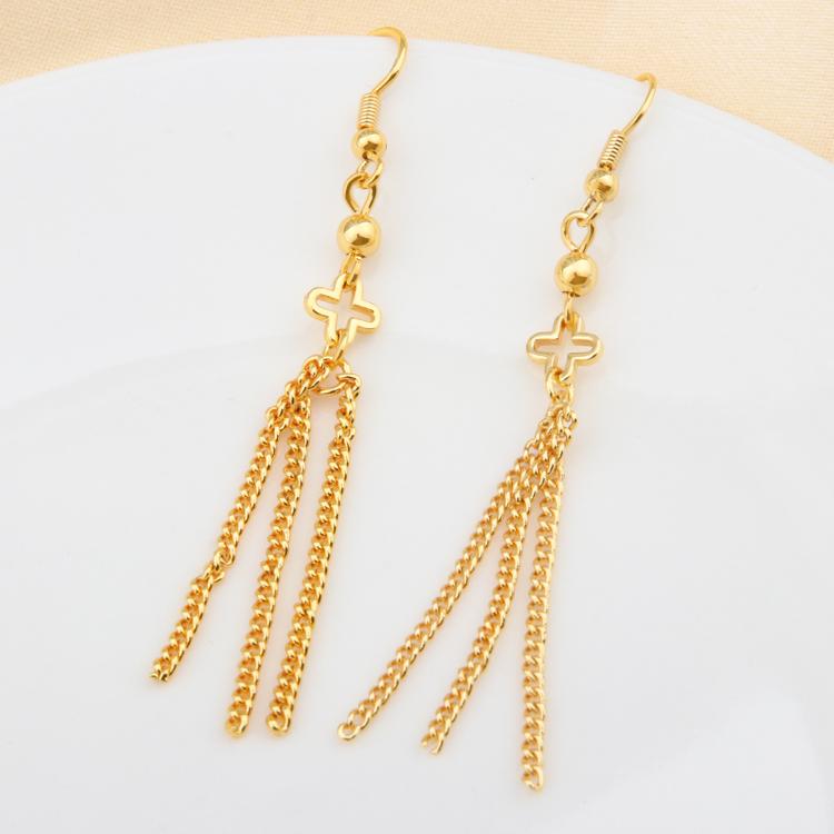 Brass Gold-Plated 18K Four-Leaf Clover Earrings Earrings Tassel Ear Hooks Long Exquisite Temperament Wedding Jewelry
