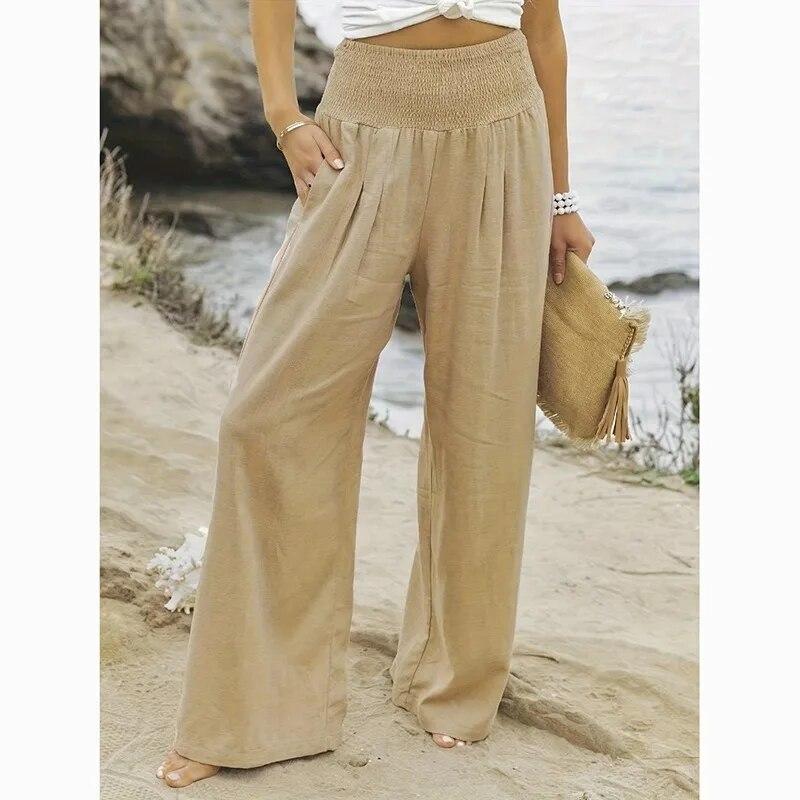 Dorywczo wysokiej talii spodnie szerokie nogawki damskie wygodne jednolite, luźne, workowate spodnie kobieta moda eleganckie kieszenie proste spodnie 30768