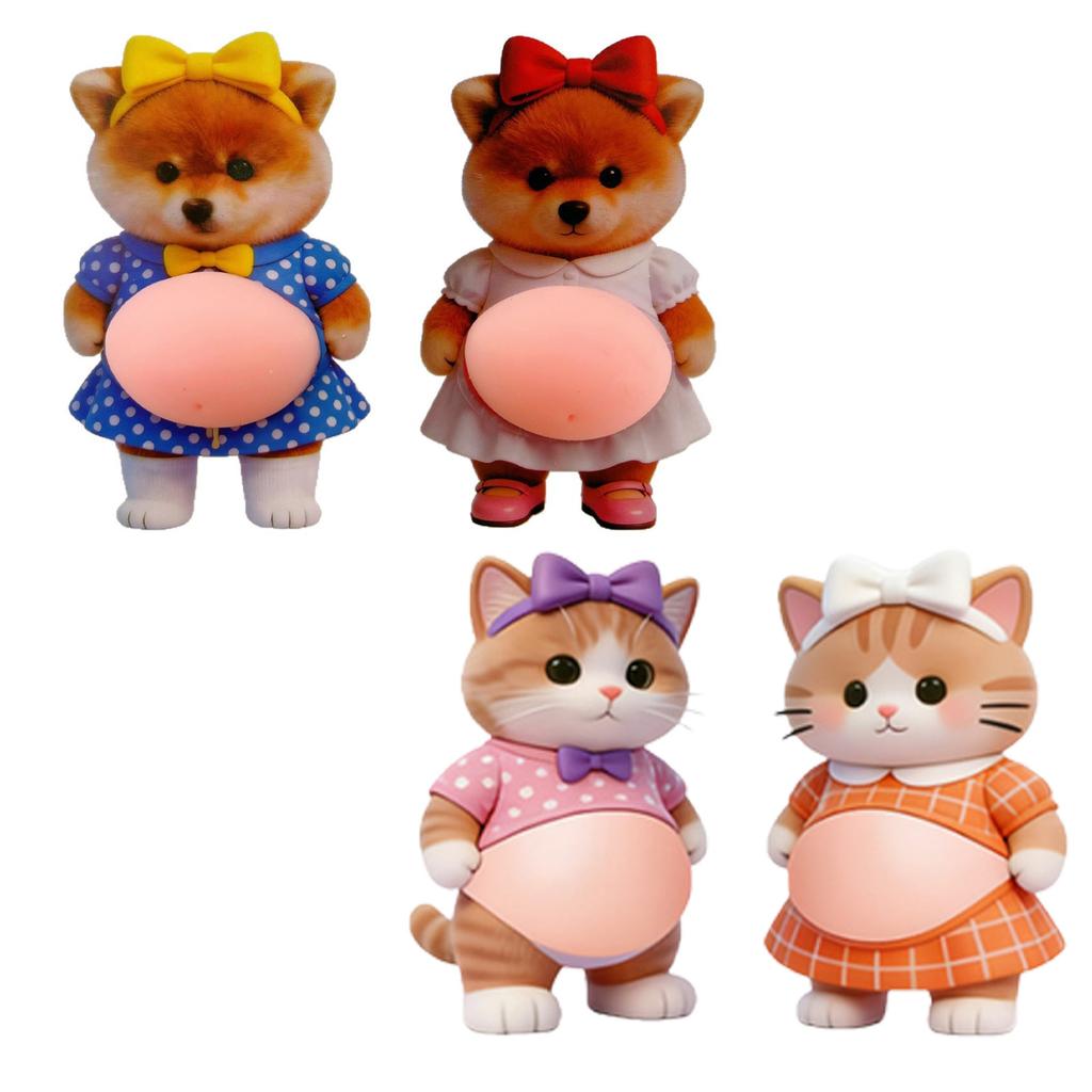 Pack of 2 Multifunctional PVC Delightful Adorable Moggie Squeeze Toys for Stress Relief Decor and Collision Prevention