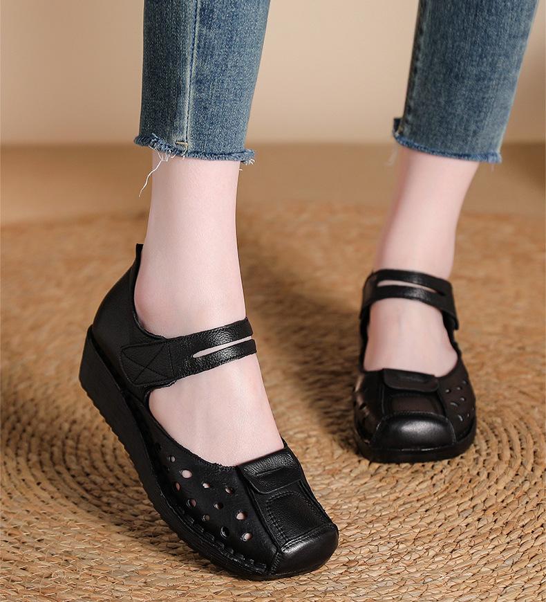 Fashion New Orthopedic Roman Sandals Women Cutout Cow Leather Shoes Ladies Gladiators Wedged Heels Mary Jane Sandals Woman Cutout Shoes