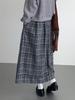 Ou Fan Retro Plaid Woolen Pleated A-line Skirt with Elastic Waist for Autumn/Winter