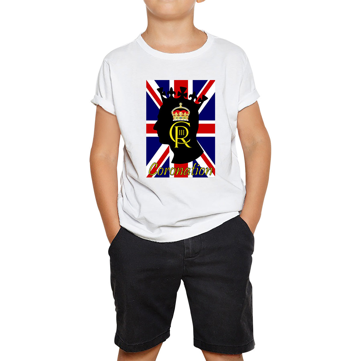 CR III Coronation Of King Charles III Royal Crown British Flag Great Britain Union Jack Kids T Shirt 100