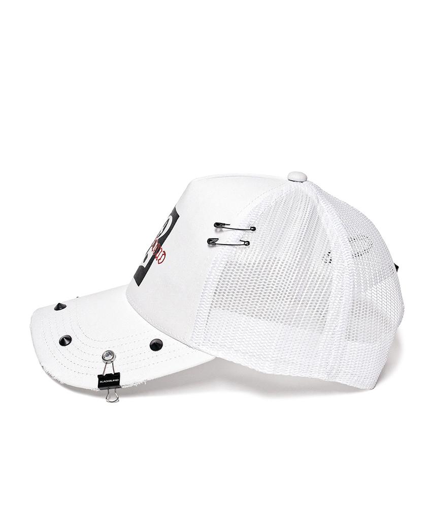 BLACKBLOND Vividi Graphic Logo Studded Trucker Mesh Cap (White)