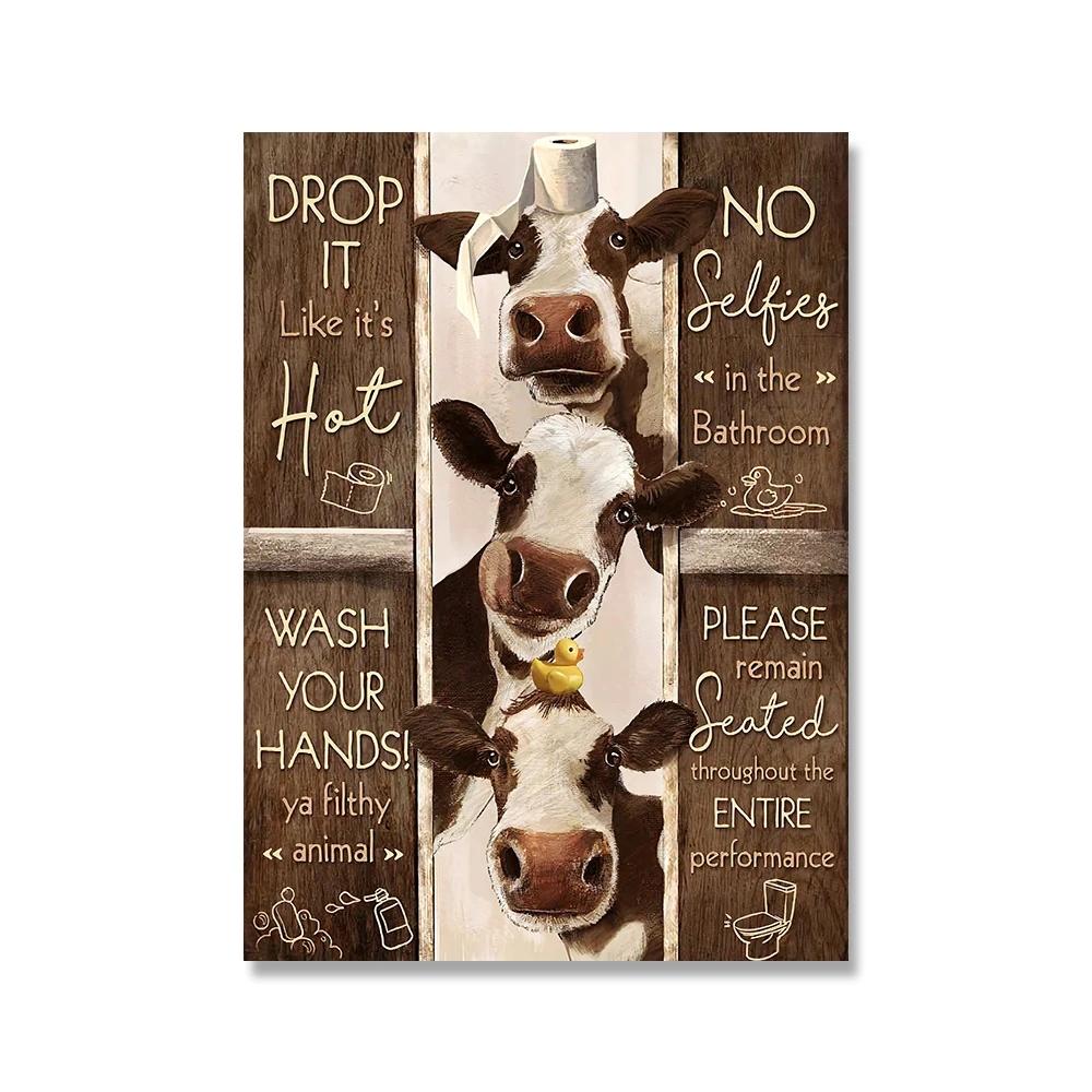Toilet Rules Wall Art Canvas Painting Funny Bathroom Animal Cow Donkey Giraffe Poster Print Pictures Bathroom Home Decoration