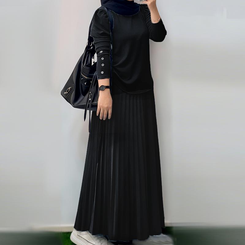 

ZANZEA Женская блузка с длинным рукавом и длинные юбки, повседневные костюмы-двойки S чёрный