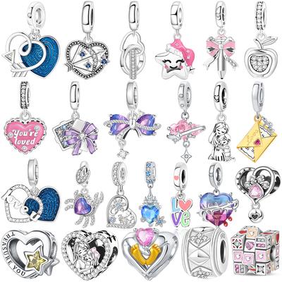 925 Silver Pink Zircon Love Beads Charms Fit Bracelet Women Jewelry Diy Gift Delicate Accessories Anniversary Present