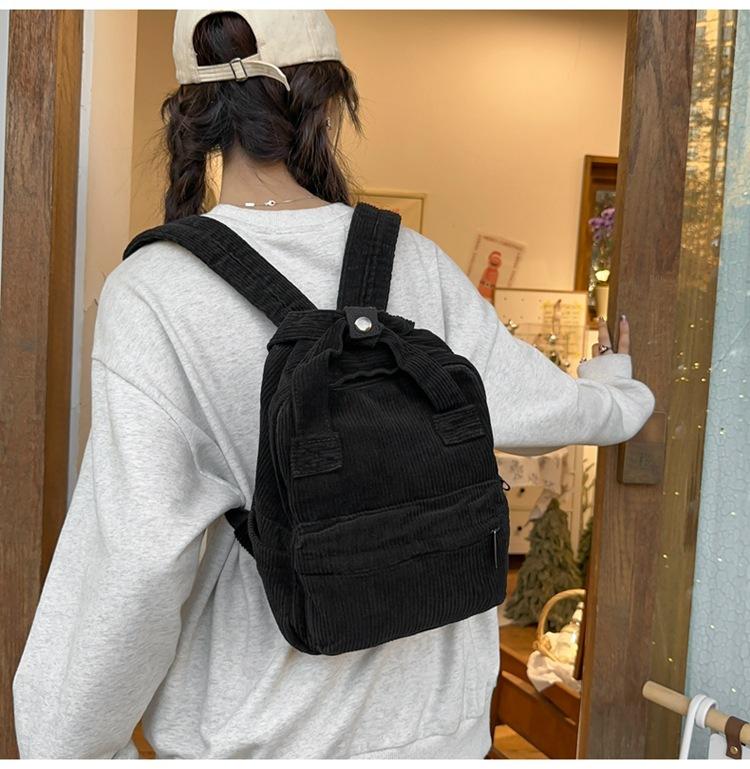 Women's Small Bag Japanese Solid Color Corduroy Schoolbag Female Student Backpack