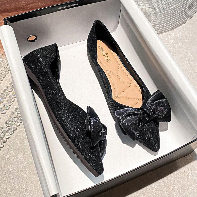 Mode Style coréen dentelle nœud femmes ballerines paillettes tissu chaussures de travail hauteur augmentant mocassins femme slip-on mocassins grande taille 34-43