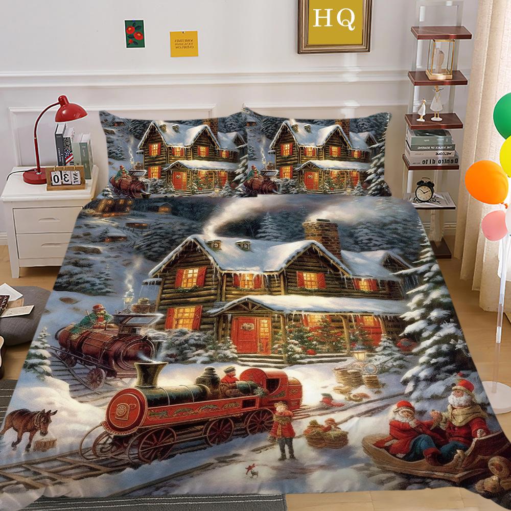 Jultomte Älg 3D-tryckt Polyester Örngott Täcke Två- eller Tredelat Set Tillgängligt
