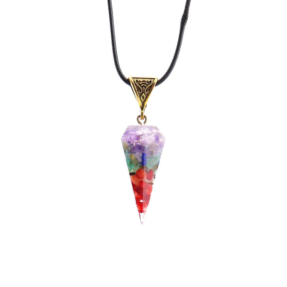 Seven-Color Gravel Necklace with Resin Encapsulated Natural Stone Pendant - Style N756