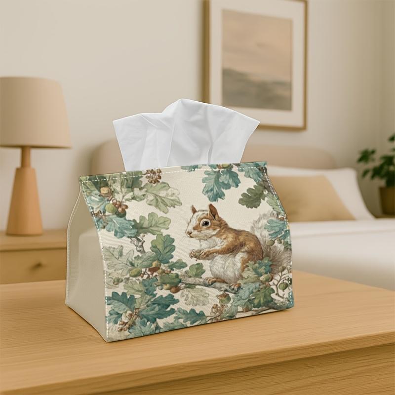 1pc Vintage Squirrel & Oak Leaves Tissue Box Holder - Rustic Woodland Bird', Storage for Napkins & Tissues, Farmhouse Kitchen/Living Room/Bathroom Dec