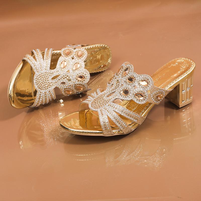 

Женские модные тапочки с открытым носком, отделанные мелкими бриллиантами, с крупными бриллиантами, сексуальные, модные танцевальные туфли большого размера для улицы 35